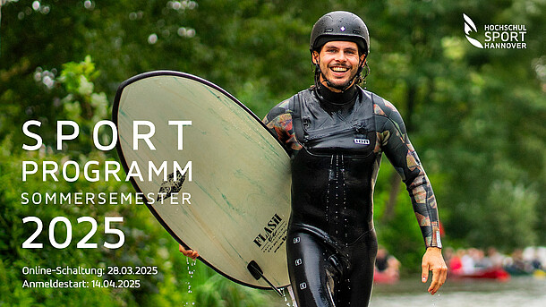 Sportprogramm Sommersemester 2025. Online-Schaltung: 28.03., Anmeldestart: 14.04.