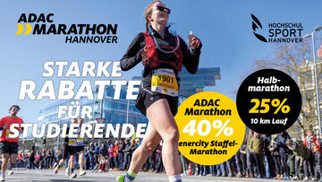 ADAC Marathon - Rabattaktion für Studierende mit bis zu 40% auf Marathon und Staffel und 25% auf Halbmarathon und 10km Lauf.