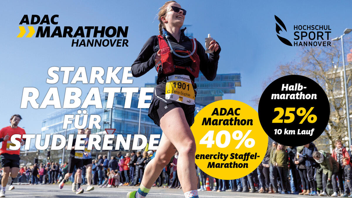 ADAC Marathon - Rabattaktion für Studierende mit bis zu 40% auf Marathon und Staffel und 25% auf Halbmarathon und 10km Lauf.